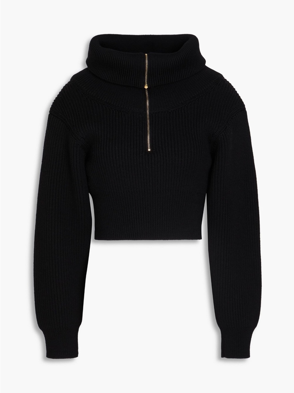 JACQUEMUS Black 100% Merino Wool La Maille Risoul Half Zip Cropped Sweater Sz 40